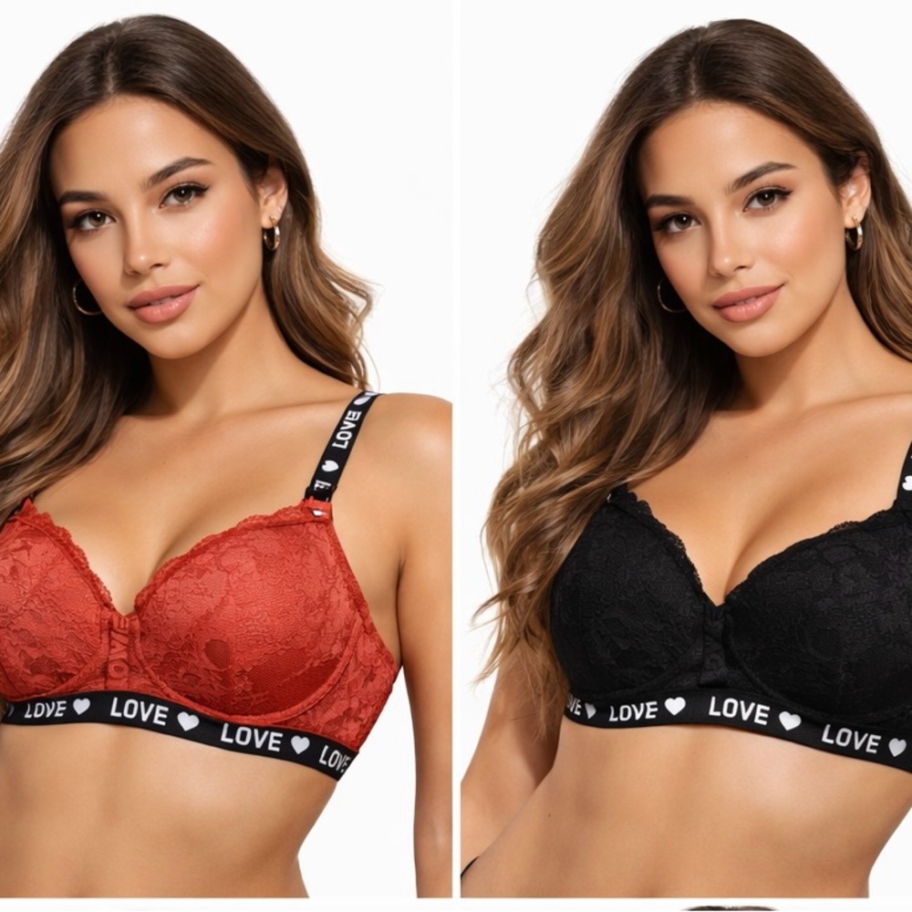 Lace Love Wireless Bra - Red / Black
